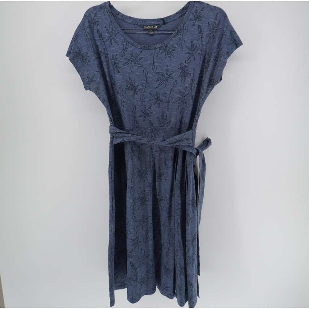 Toad&Co Womens Cue Wrap Cafe Dress Update Blue Floral Organic Cotton Blend M